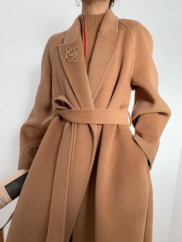 Airchics manteau en laine longue avec poches ceinture femme élégant